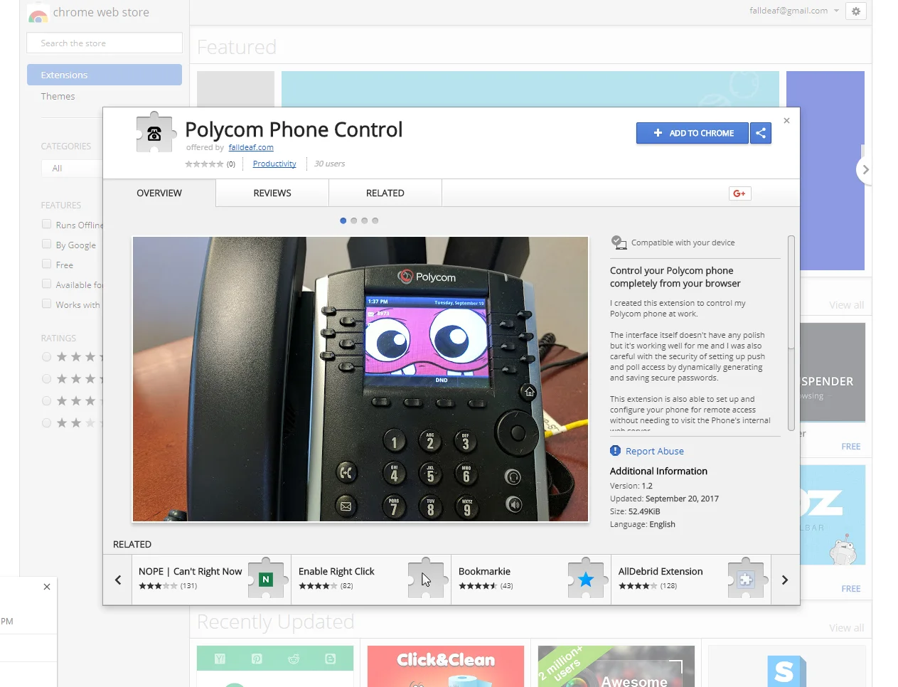 Polycom phone extension in the chrome store