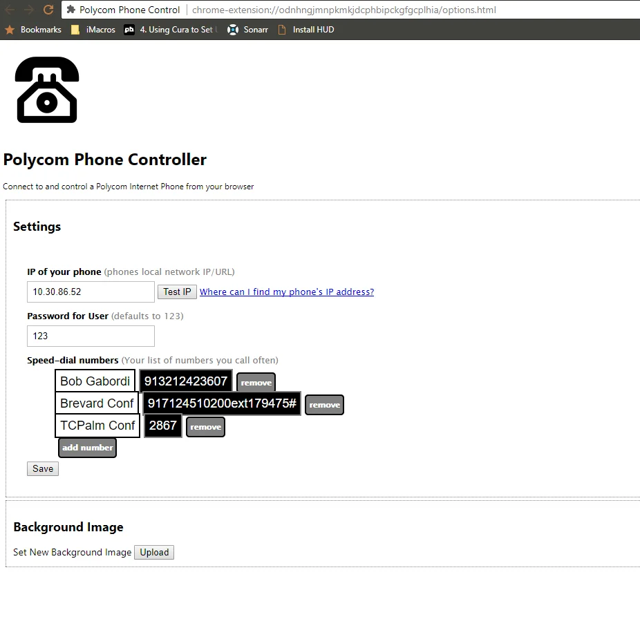 options menu for my extension