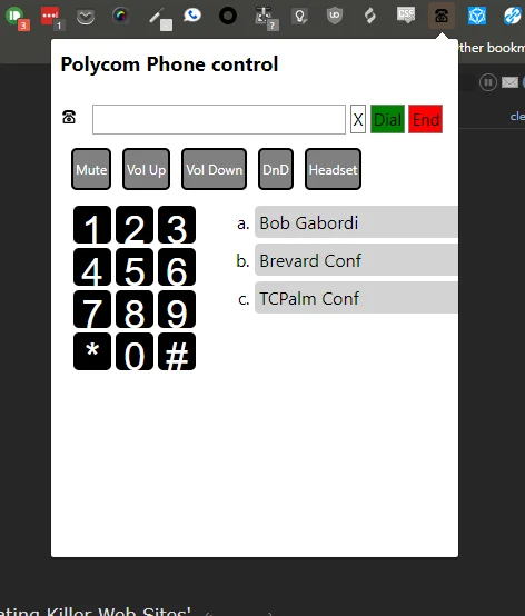 pop-menu where actions are primarily taken for this extension
