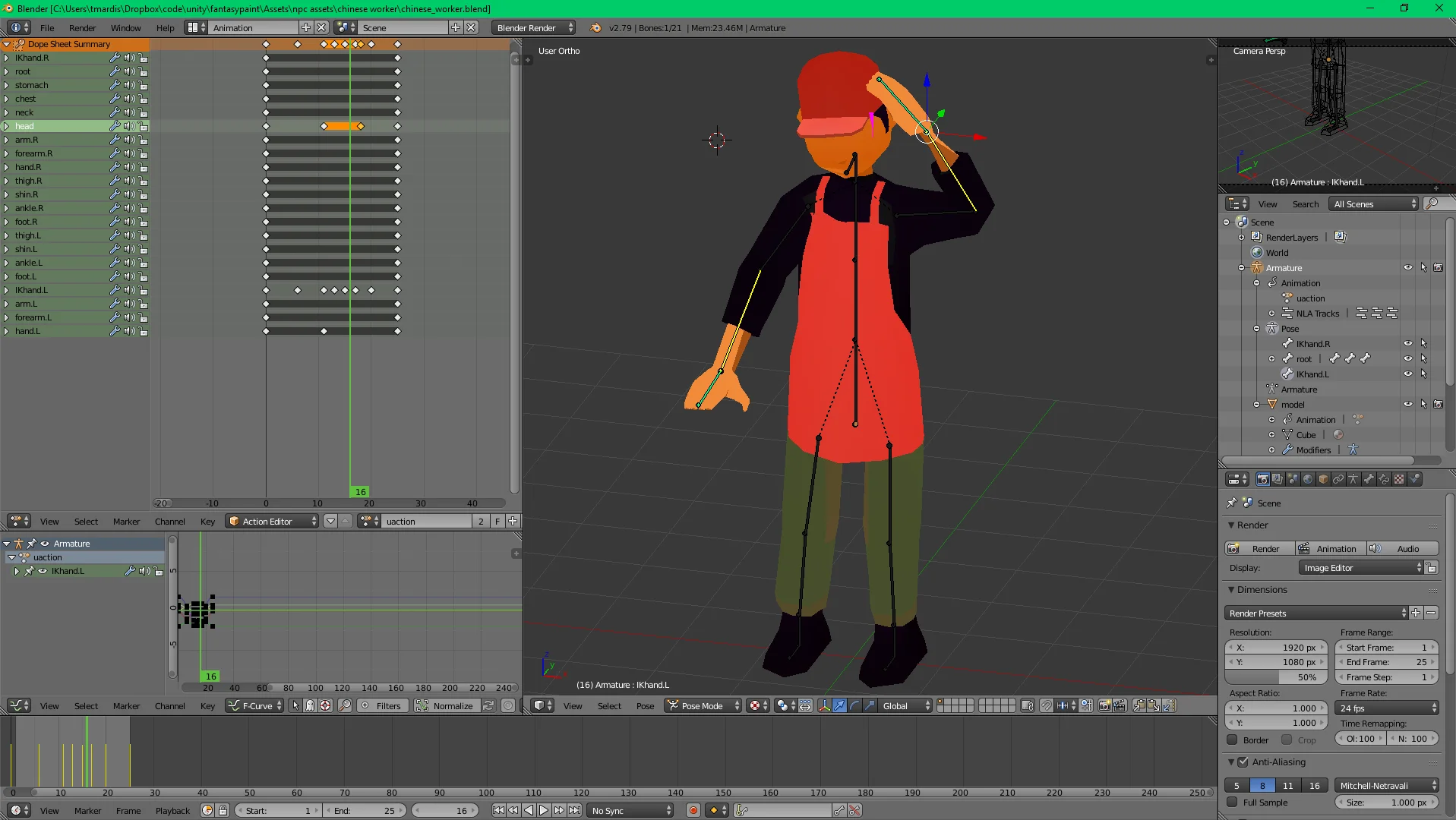 Creating animations for an NPC in Blender