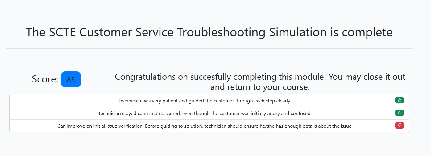 Example AI feedback—customized based on the scenario.